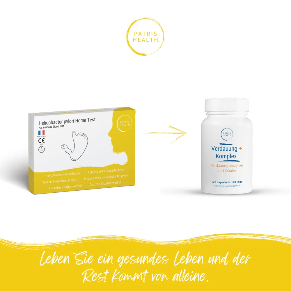 Patris Health Helicobacter pylori Home Test mit Verdauung Plus Komplex Nahrungsergänzung