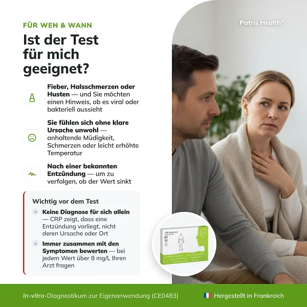Infografik, fur wen der Patris Health CRP-Selbsttest geeignet ist