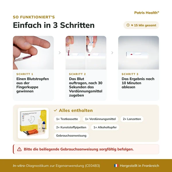 Anwendung des Patris Health Helicobacter-pylori-Selbsttests in drei Schritten