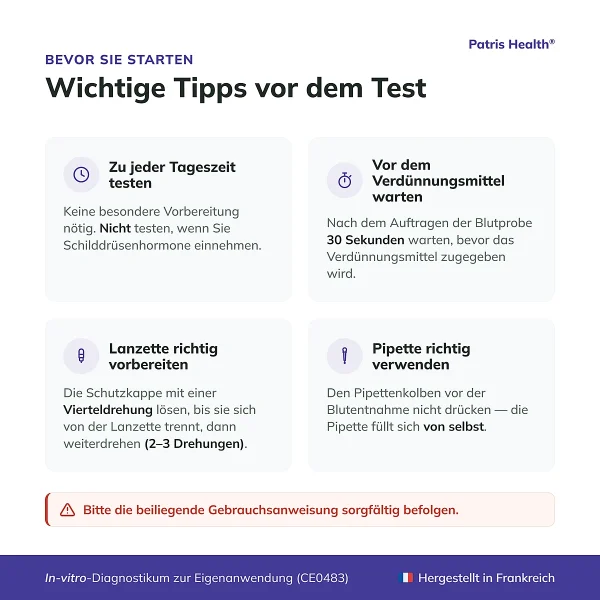 Patris Health Schilddrüsen-TSH-Selbsttest – wichtige Hinweise vor dem Test