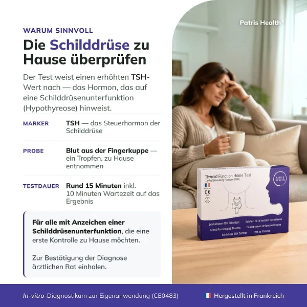 Patris Health Schilddrüsen-TSH-Selbsttest – Testzweck und wichtige Informationen