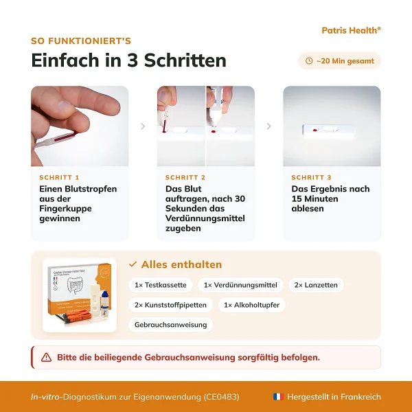 Patris Health Zöliakie-Selbsttest – Anwendung in drei Schritten