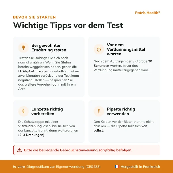 Patris Health Zöliakie-Selbsttest – wichtige Hinweise vor dem Test