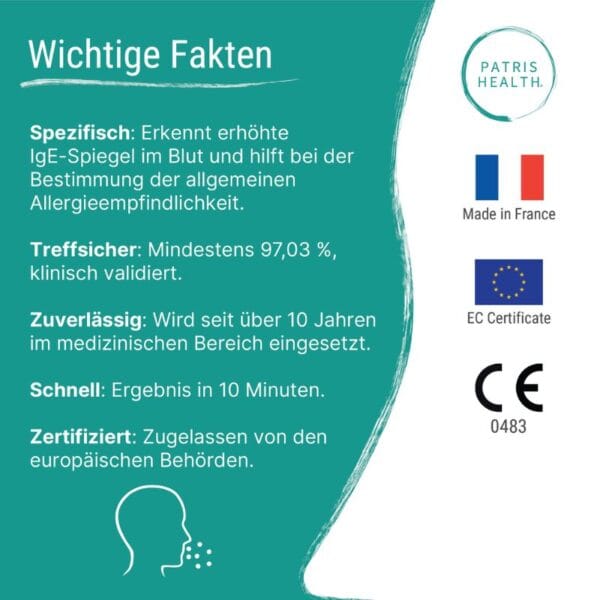 Wichtige Fakten zum Patris Health IgE-Selbsttest – 97,03 % genau CE 0483