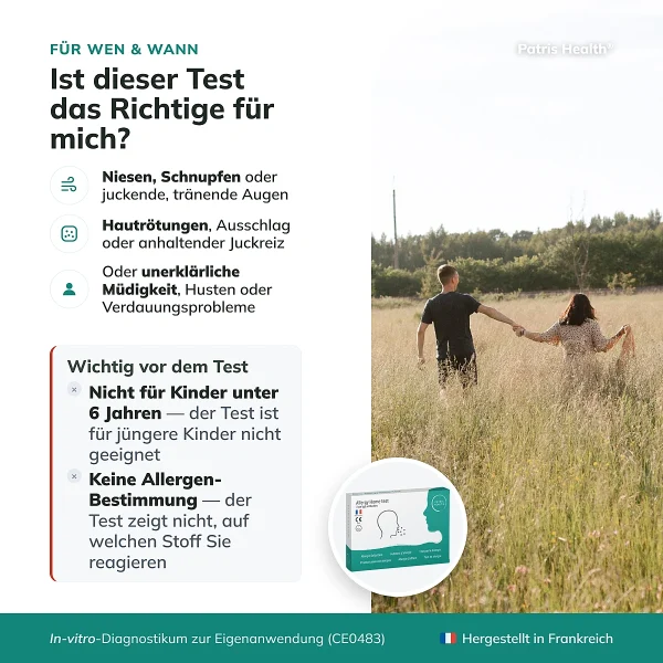 Infografik für wen der Patris Health Allergie-Selbsttest geeignet ist