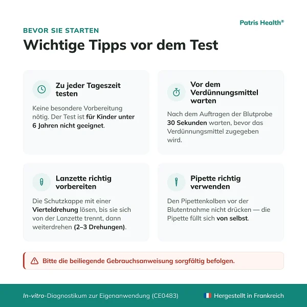 Wichtige Hinweise vor der Anwendung des Patris Health Allergie-Selbsttests