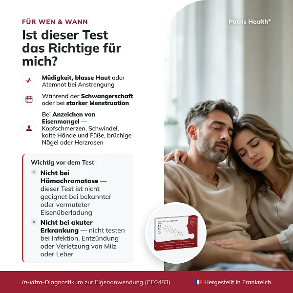 Infografik für wen der Patris Health Eisenmangel-Selbsttest geeignet ist