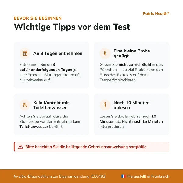 Wichtige Hinweise vor der Anwendung des Patris Health FIT-Selbsttest