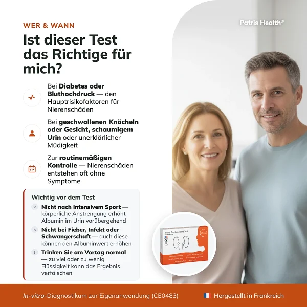Infografik, fur wen der Patris Health Nierenfunktions-Selbsttest geeignet ist