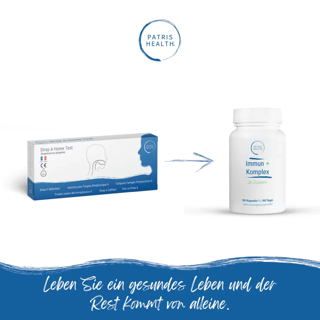 Patris Health® Strep A Selbsttest neben Immun+ Komplex