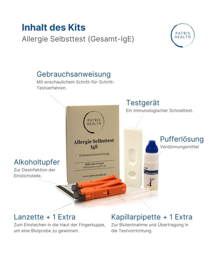 Patris Health® Allergie Selbsttest – Inhalt des Kits.