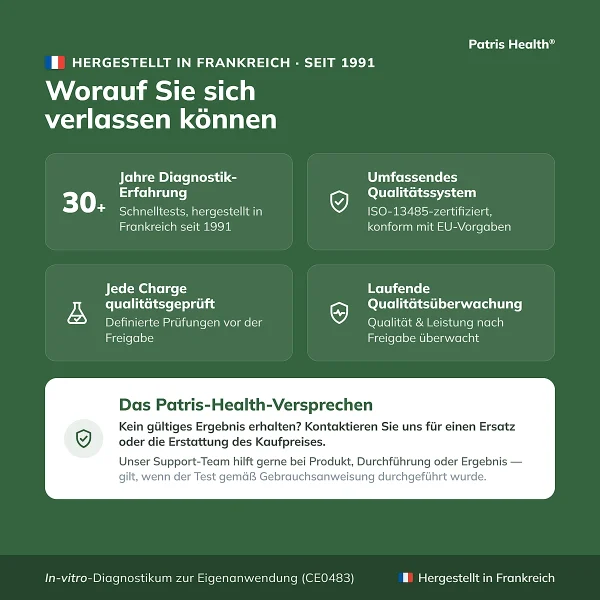 Qualität des Patris Health Borreliose-Selbsttests hergestellt in Frankreich