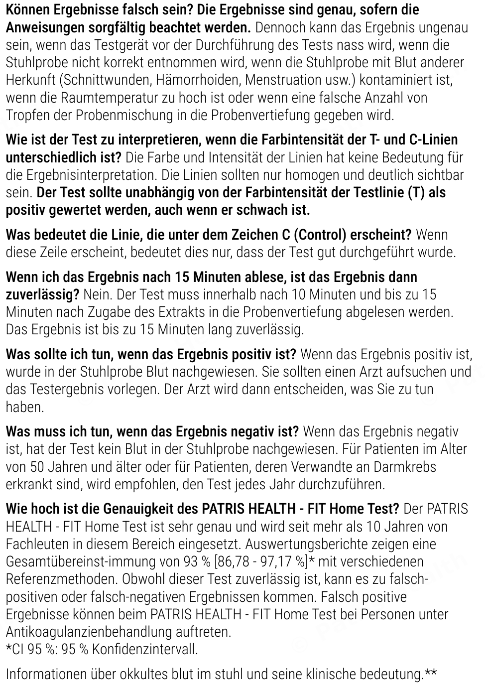 Patris Health Selbsttest auf okkultes Blut im Stuhl (FIT) Gebrauchsanweisung – über den Test, Fragen und Antworten (Teil 2)