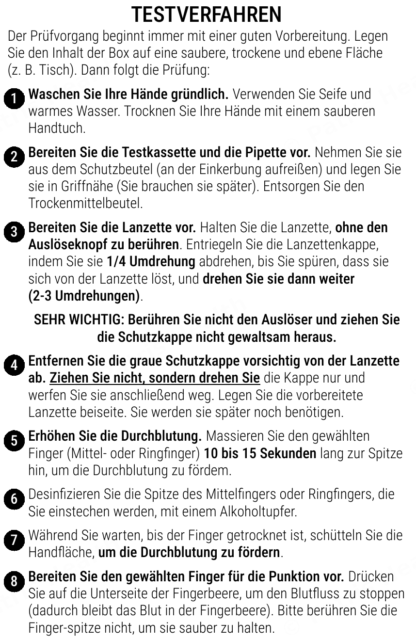Patris Health Eisenmangel-Selbsttest Gebrauchsanweisung – das Testverfahren