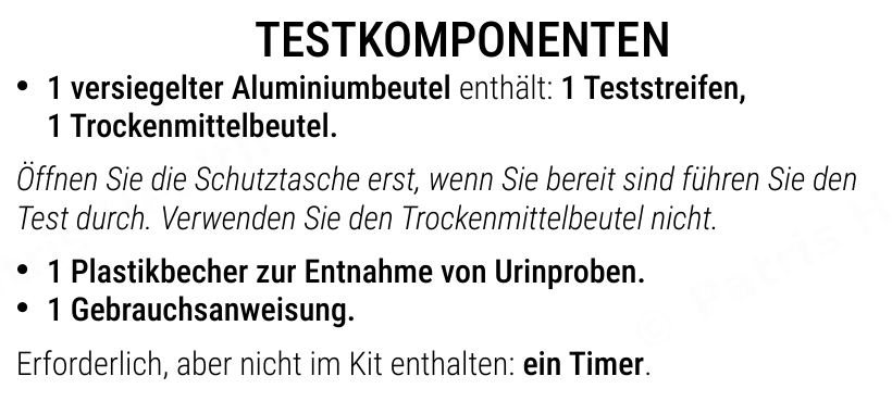 Patris Health Nierenfunktions-Selbsttest (Albumin) Gebrauchsanweisung – Testkomponenten