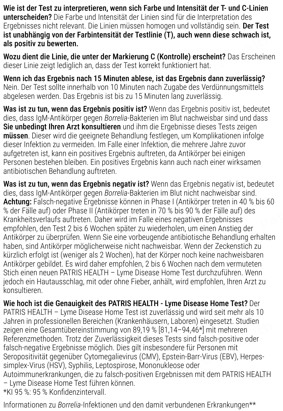 Patris Health Borreliose-Selbsttest Gebrauchsanweisung – über den Test, Fragen und Antworten (Teil 2)