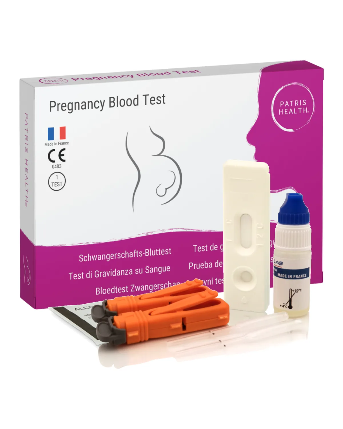 Patris Health Schwangerschafts-Bluttest – die Box und der Inhalt des Kits