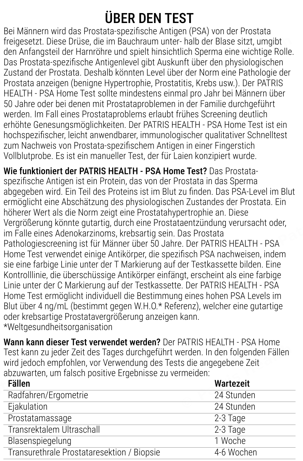 Patris Health Prostata-PSA-Selbsttest Gebrauchsanweisung – über den Test, Fragen und Antworten (Teil 1)