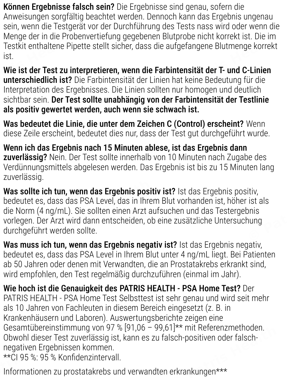 Patris Health Prostata-PSA-Selbsttest Gebrauchsanweisung – über den Test, Fragen und Antworten (Teil 2)
