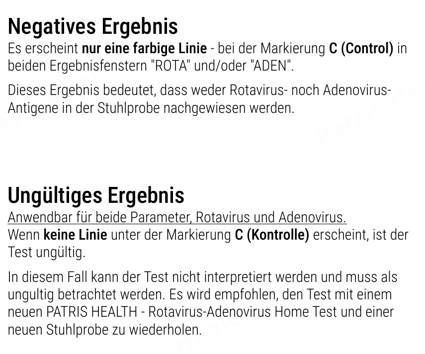 Patris Health Rotavirus-/Adenovirus-Selbsttest Gebrauchsanweisung – Interpretation der Ergebnisse (Teil 2)