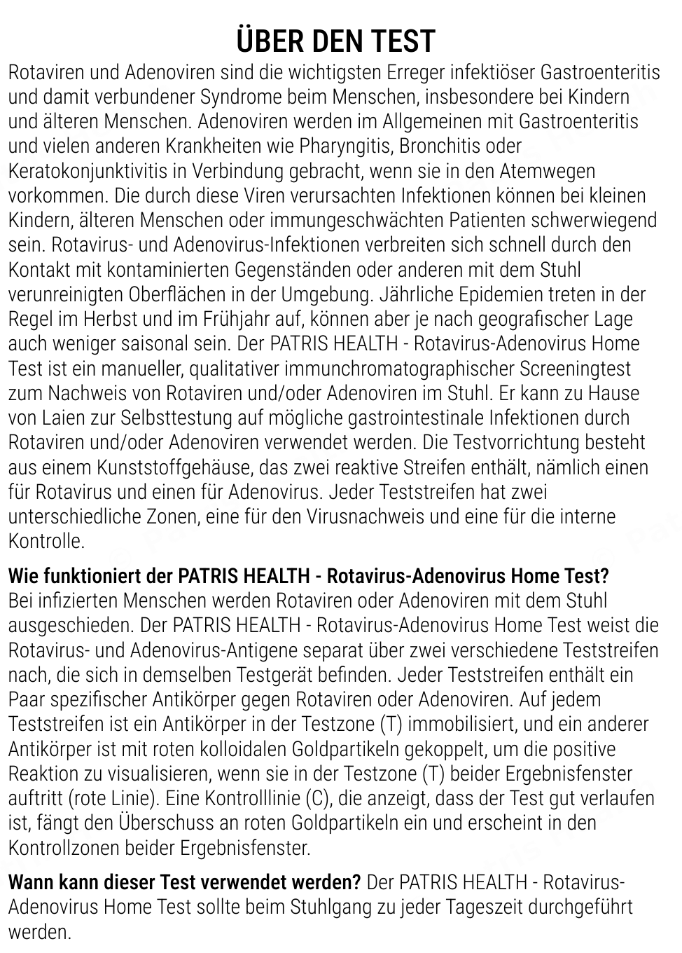 Patris Health Rotavirus-/Adenovirus-Selbsttest Gebrauchsanweisung – über den Test, Fragen und Antworten (Teil 1)