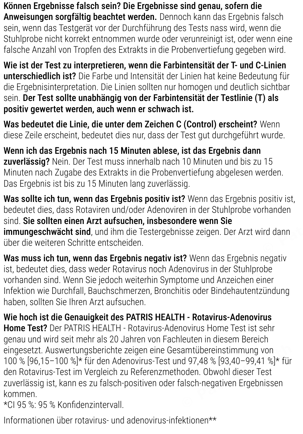 Patris Health Rotavirus-/Adenovirus-Selbsttest Gebrauchsanweisung – über den Test, Fragen und Antworten (Teil 2)