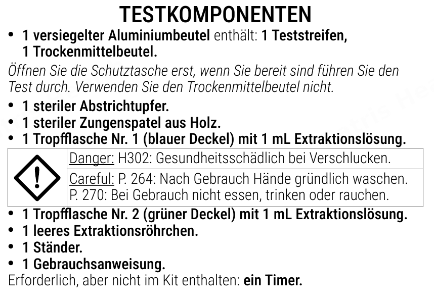 Patris Health Strep-A-Selbsttest Gebrauchsanweisung – Testkomponenten