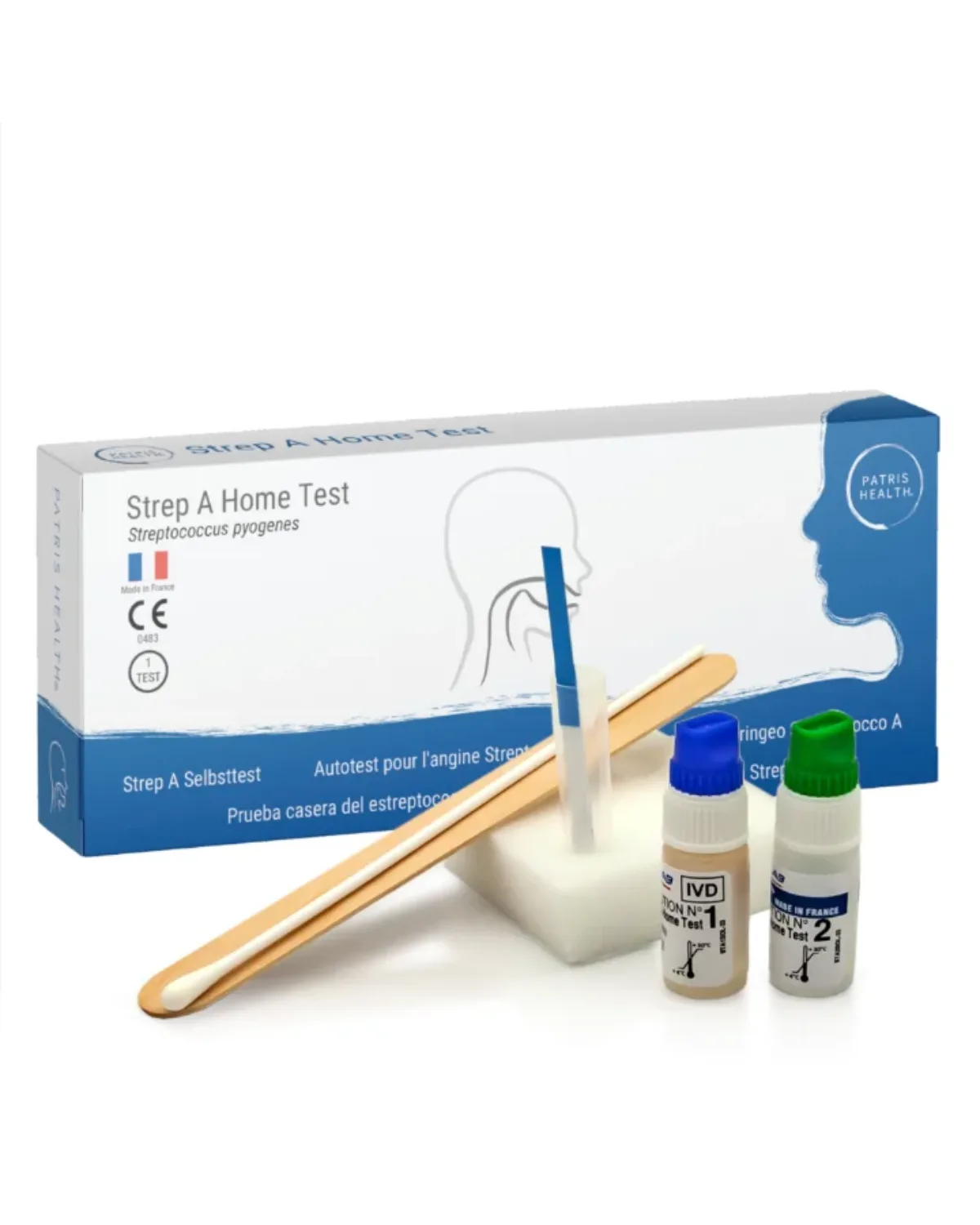 Patris Health Strep-A-Selbsttest – die Box und der Inhalt des Kits