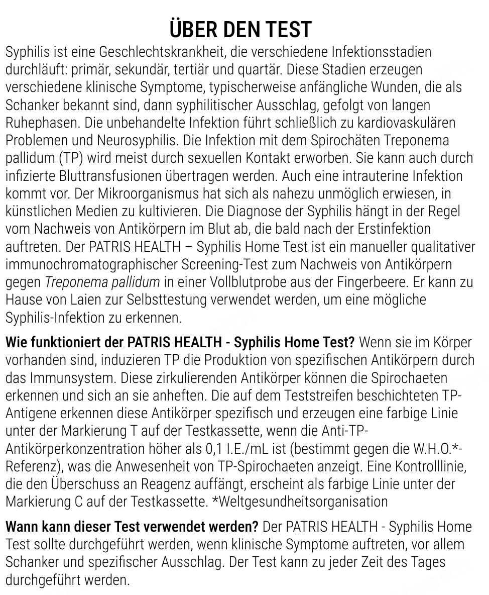 Patris Health Syphilis-Selbsttest Gebrauchsanweisung – über den Test, Fragen und Antworten (Teil 1)