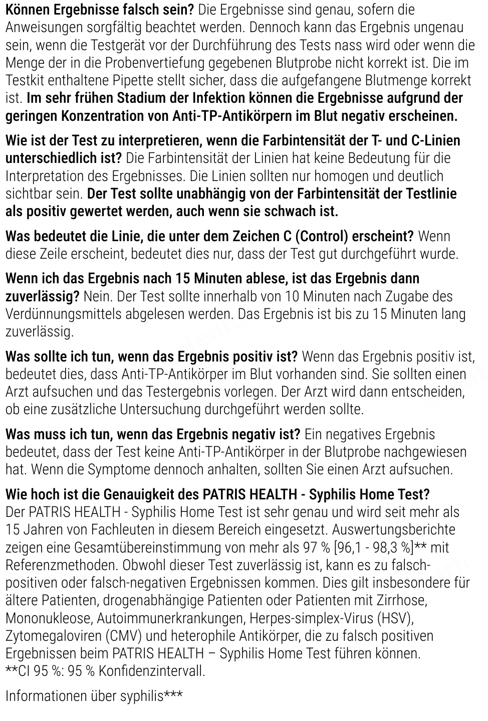 Patris Health Syphilis-Selbsttest Gebrauchsanweisung – über den Test, Fragen und Antworten (Teil 2)