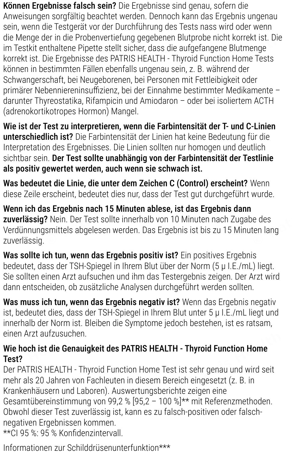 Patris Health Schilddrüsen-TSH-Selbsttest Gebrauchsanweisung – über den Test, Fragen und Antworten (Teil 2)